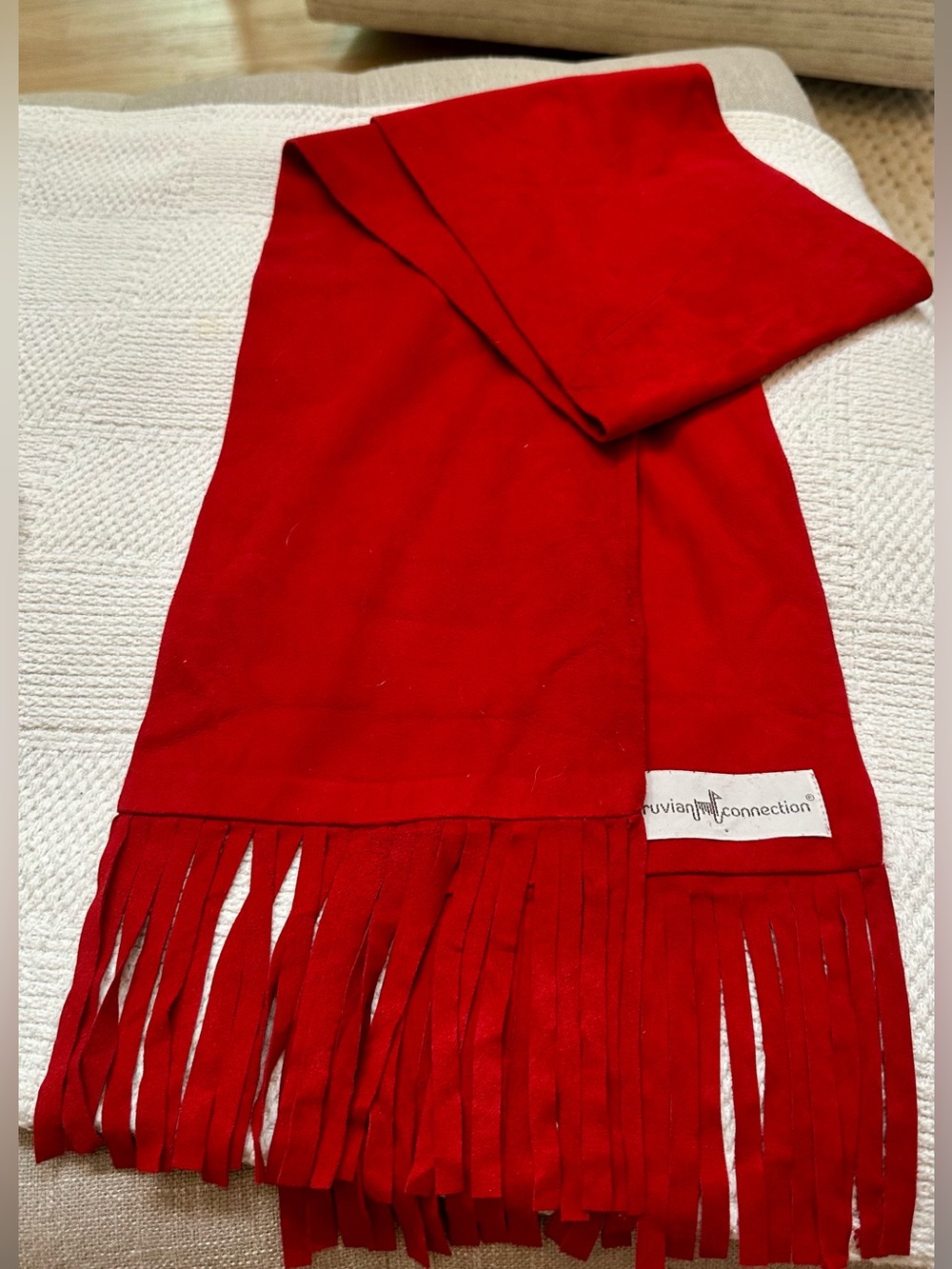 Peruvian Connection Bright Red Suede Fringe Wrap Scarf